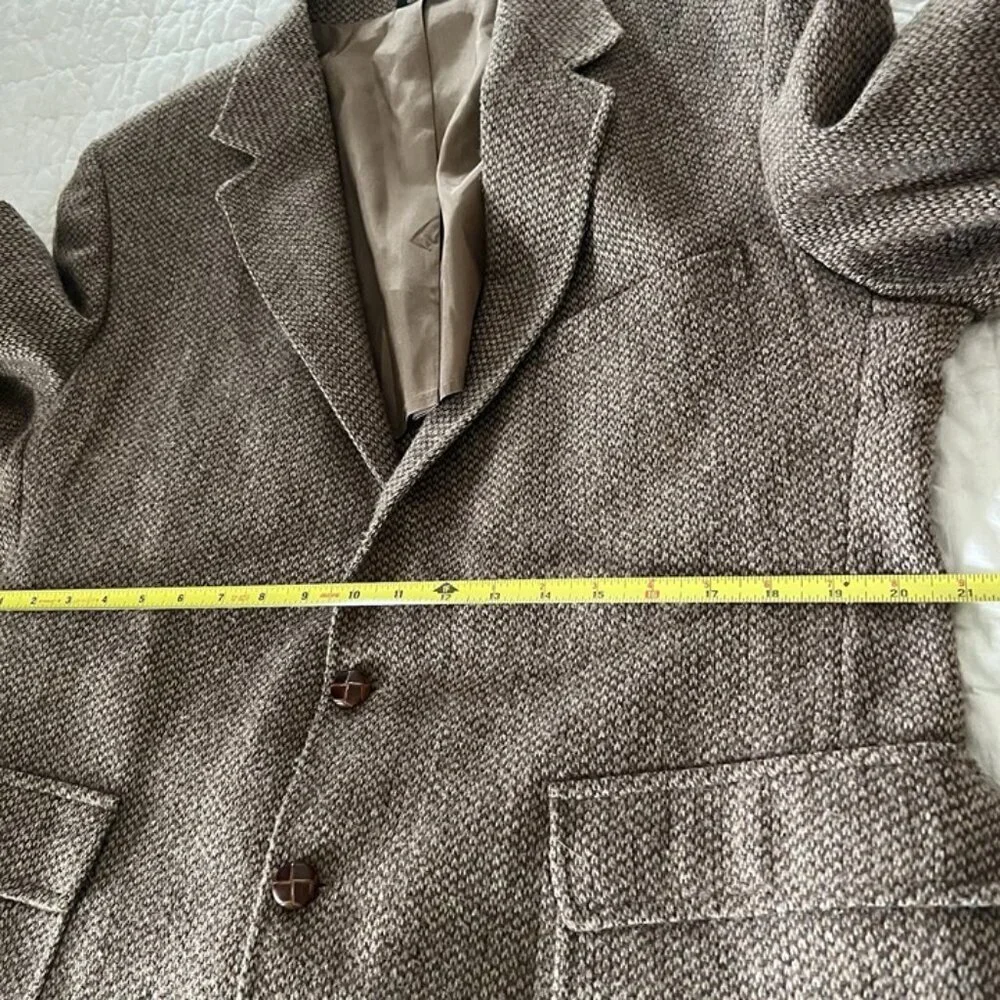 VTG Tweed Sport Coat‎ Mens 44R Brown Barleycorn Wool Blazer Elbow Patches USA